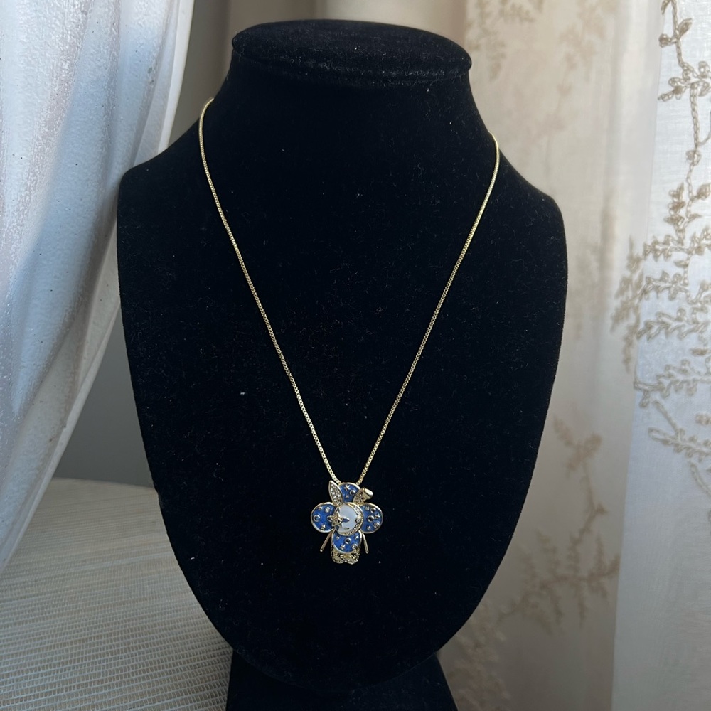 🩷- Gold and Blue with constellations floral rabbit Pendant Necklace